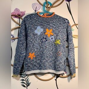 Floral Embroidered young girls Sweater 75% Acrylic, 27% cotton